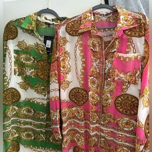 NWT Fashion Nova Green and Gold Chain Print Shirts
